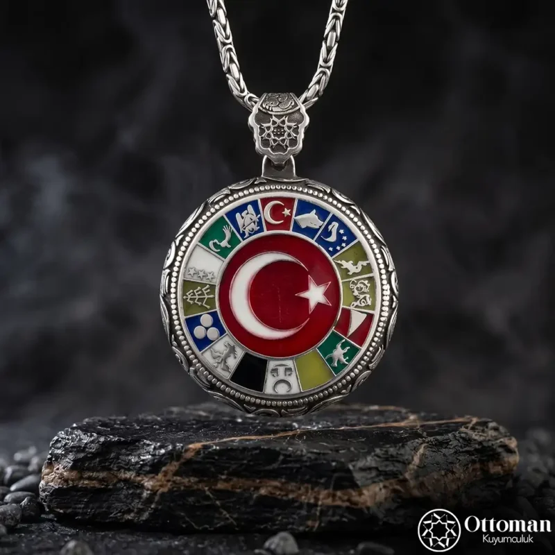 1 16 Türk Devleti Mineli Gümüş Kolye