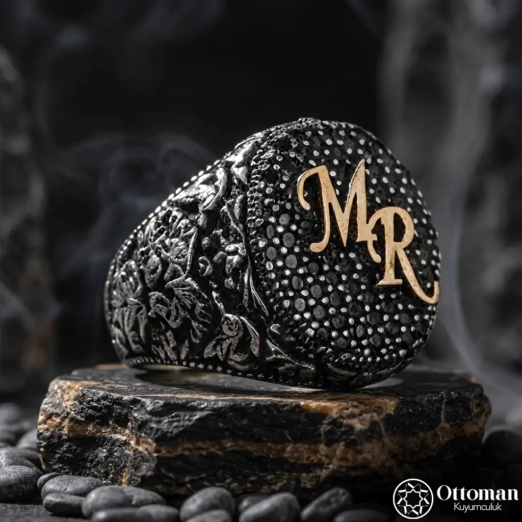 Mikro Stone-set Initial Silver Ring