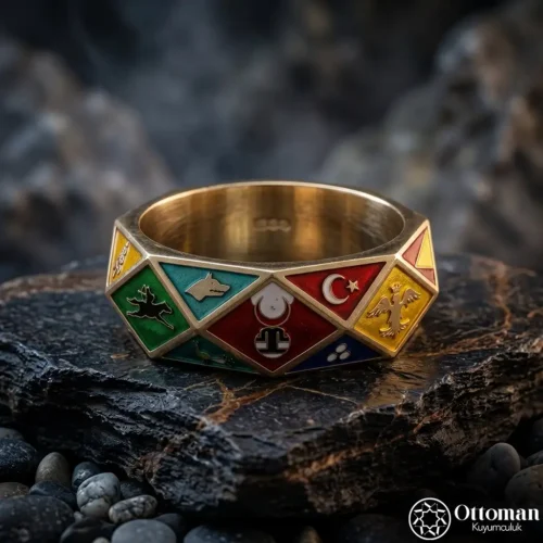 1 Türk Devletleri Gold Kaplama Gümüş Yüzük