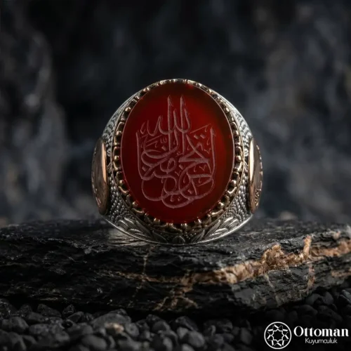 Akik Yazılı Tevhid Mührü Gümüş Yüzük