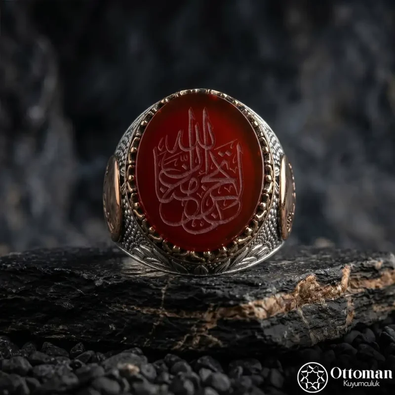 Akik Yazılı Tevhid Mührü Gümüş Yüzük