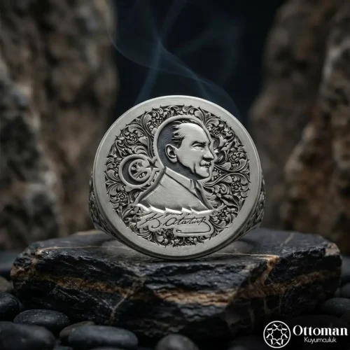 2 Atatürk İmzalı Gravürlü Gümüş Yüzük