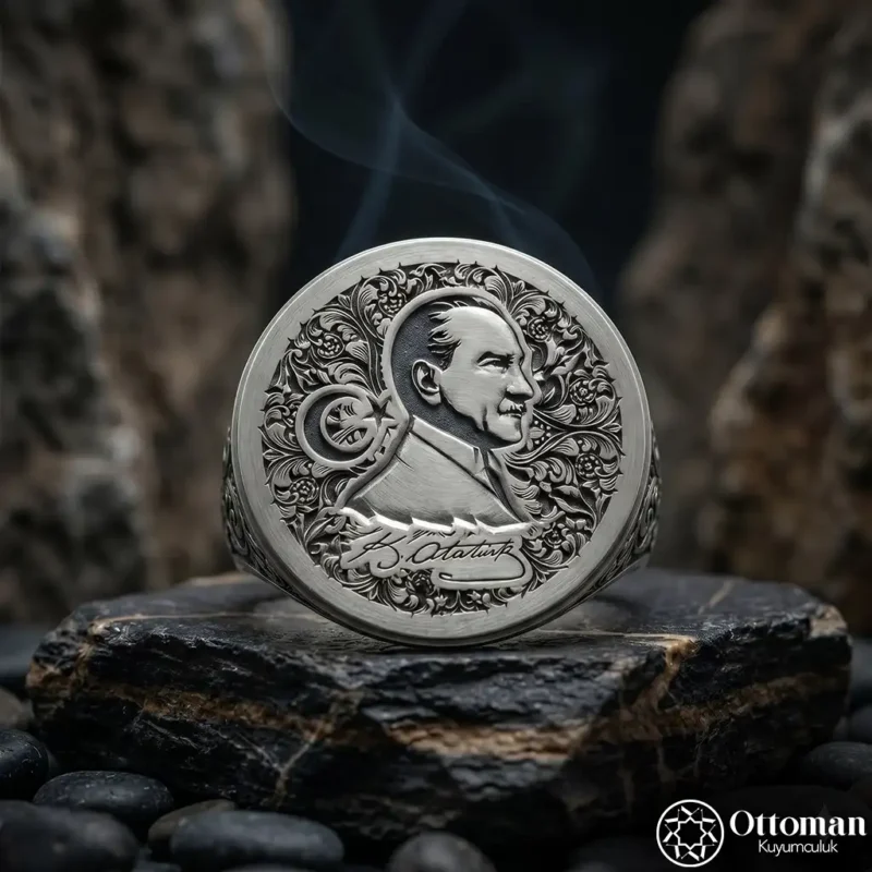 2 Atatürk İmzalı Gravürlü Gümüş Yüzük