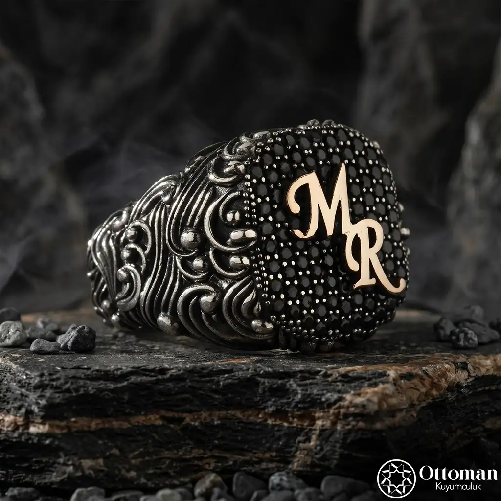 Engraved Initial Silver Ring