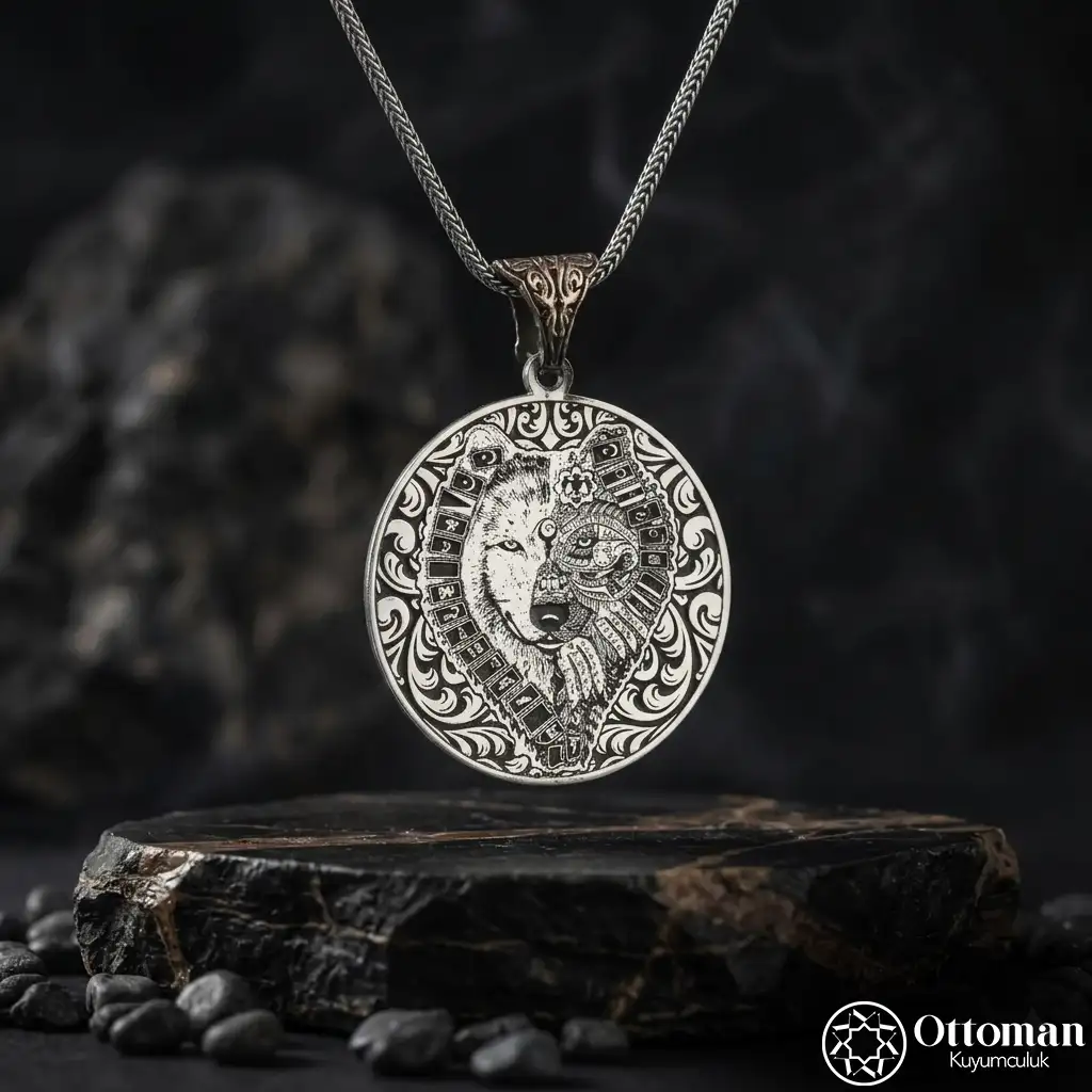 Engraved Grey Wolf Silver Necklace