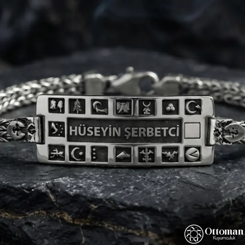 16 Türk Devleti İsimli Gümüş Bileklik
