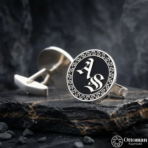 2 Monogram Harfli Gümüş Kol Düğmesi