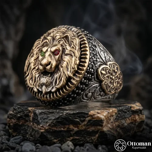 2 Aslan Figürlü Gold Kaplama Gümüş Yüzük