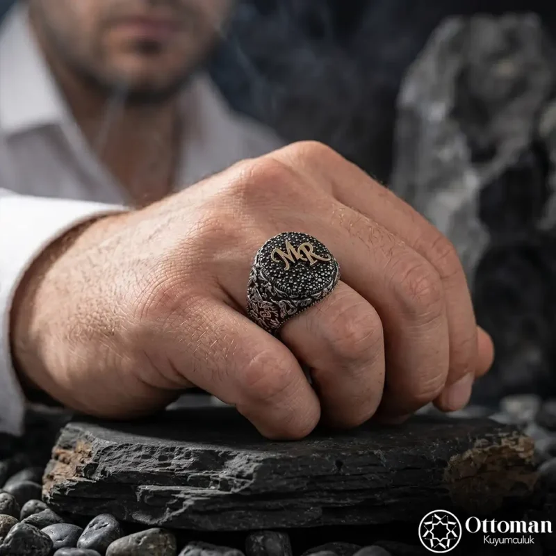2 Mikro Taşlı Harfli Gümüş Yüzük