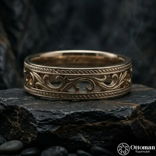 2 Rumi Motifli Gold Kaplama Gümüş Yüzük