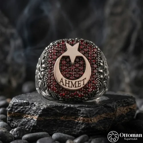 3 İsimli Ay Yıldızlı Gümüş Yüzük