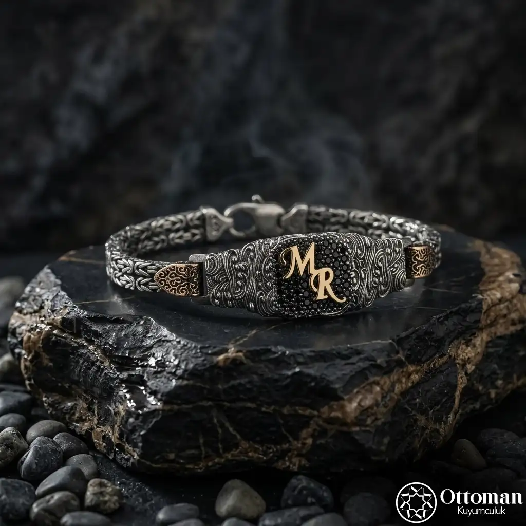 Mikro Stone-set Initial Silver Bracelet