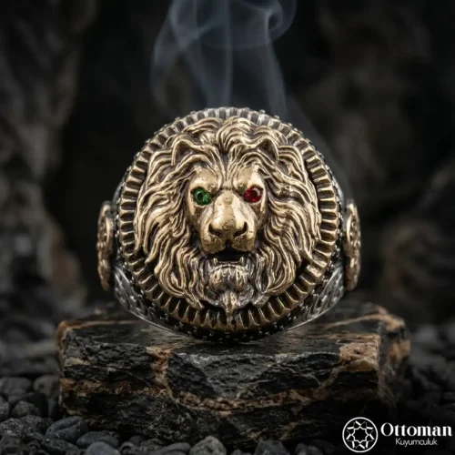Aslan Figürlü Gold Kaplama Gümüş Yüzük