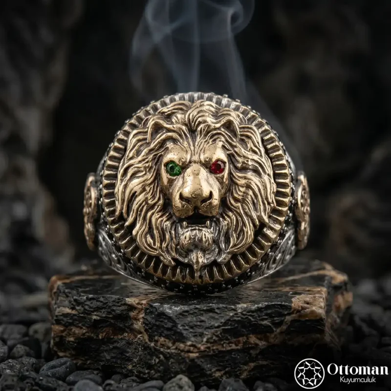 Aslan Figürlü Gold Kaplama Gümüş Yüzük