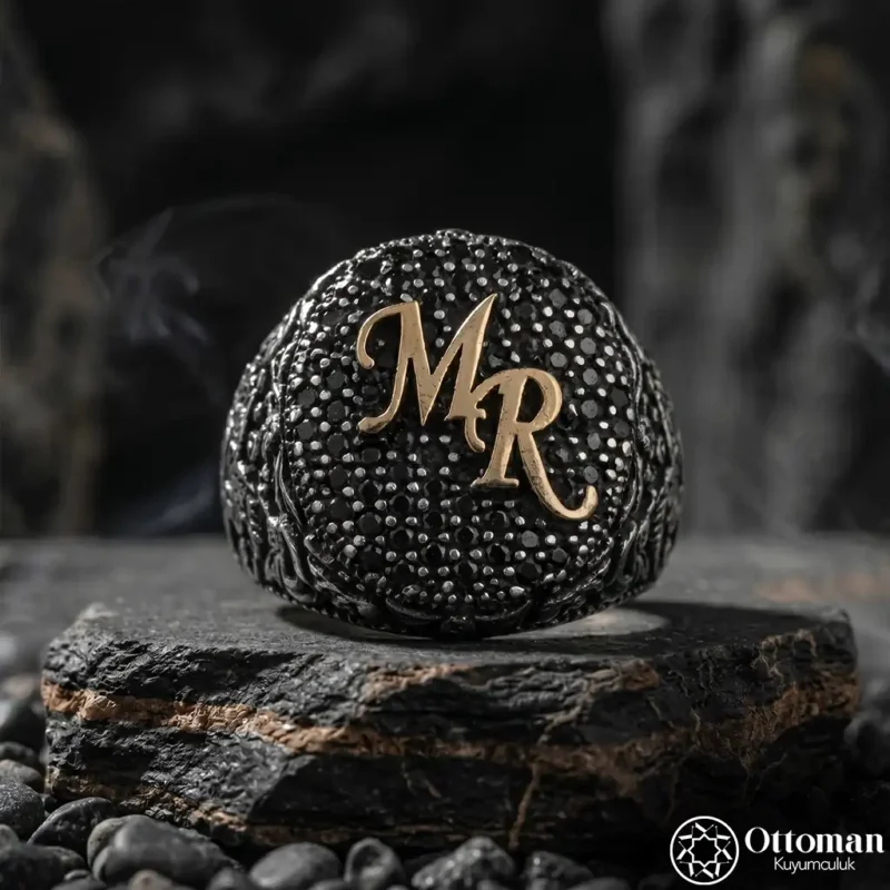 3 Mikro Taşlı Harfli Gümüş Yüzük