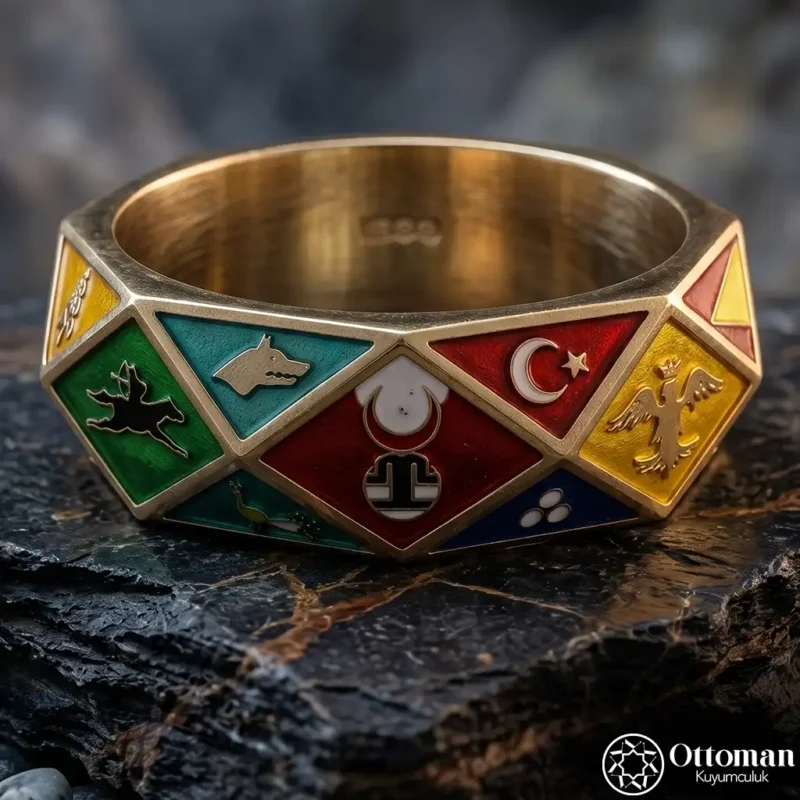 3 Türk Devletleri Gold Kaplama Gümüş Yüzük