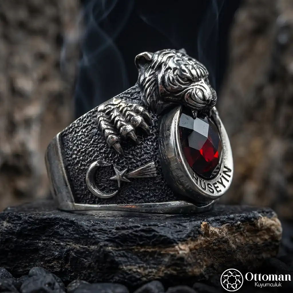 Tiger Figured Personalized Silver Ring
