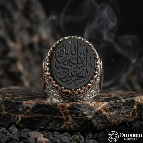 Tevhid Mührü Akik Taş Yazılı Gümüş Yüzük