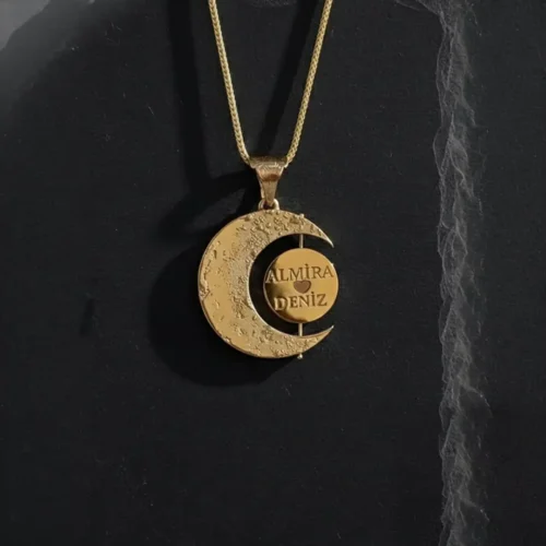 Gold Kaplama Ay ve Güneş Gümüş Kolye