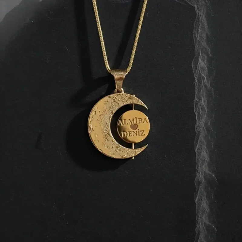 Gold Kaplama Ay ve Güneş Gümüş Kolye