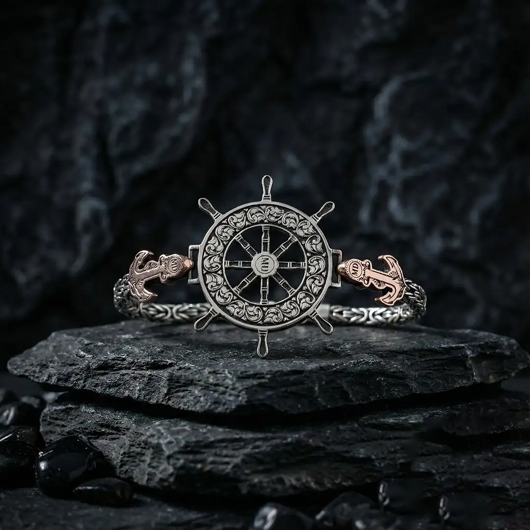 Anchor & Rudder Initial Silver Bracelet