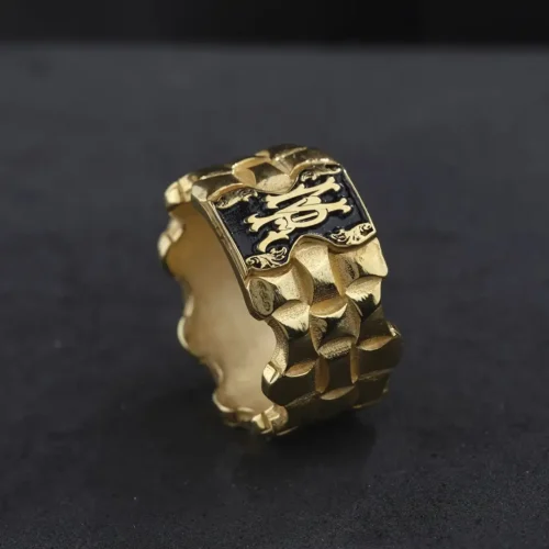 Gold Kaplama Harfli Kadın Gümüş Yüzük