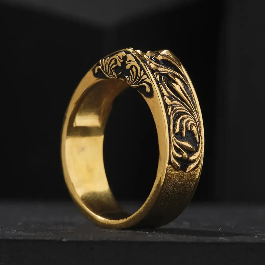 Gold Plated Patterned Silver Ring