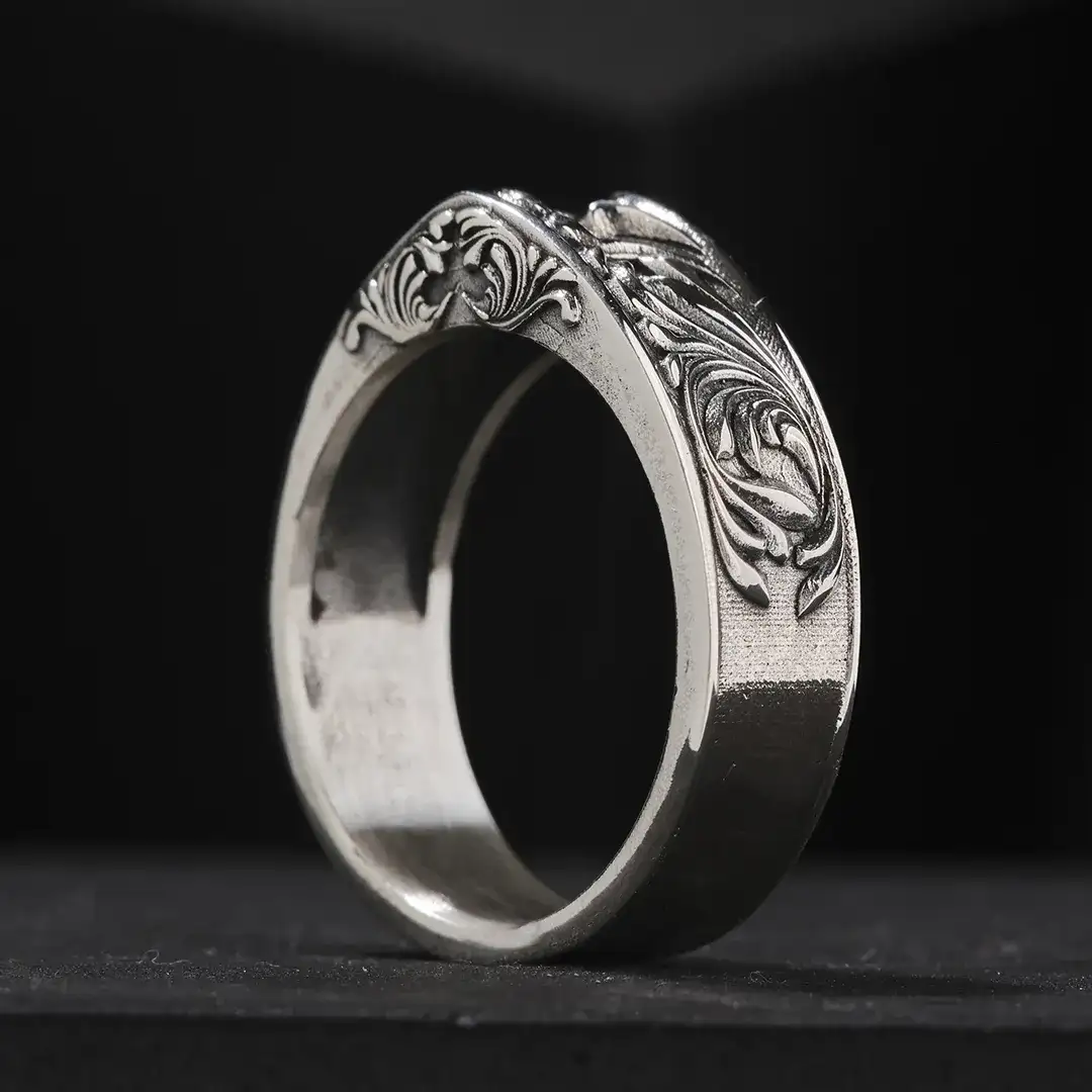 Patterned Silver Men's Ring