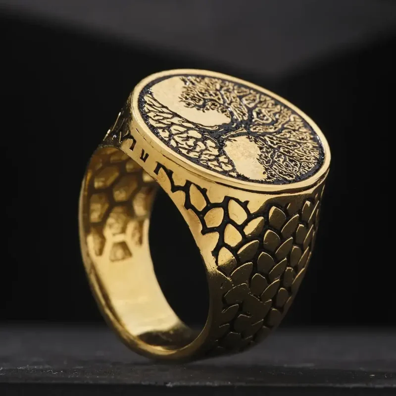 Hayat Ağacı Gold Kaplama Gümüş Yüzük