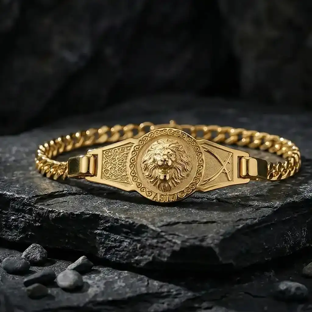 Lion Figured Gold Plated Zülfikar Silver Bracelet