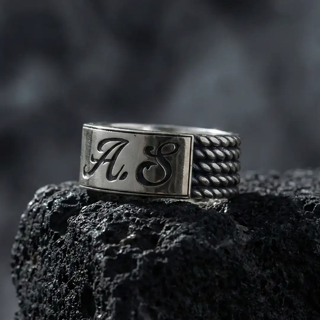 Initial Woven Silver Ring