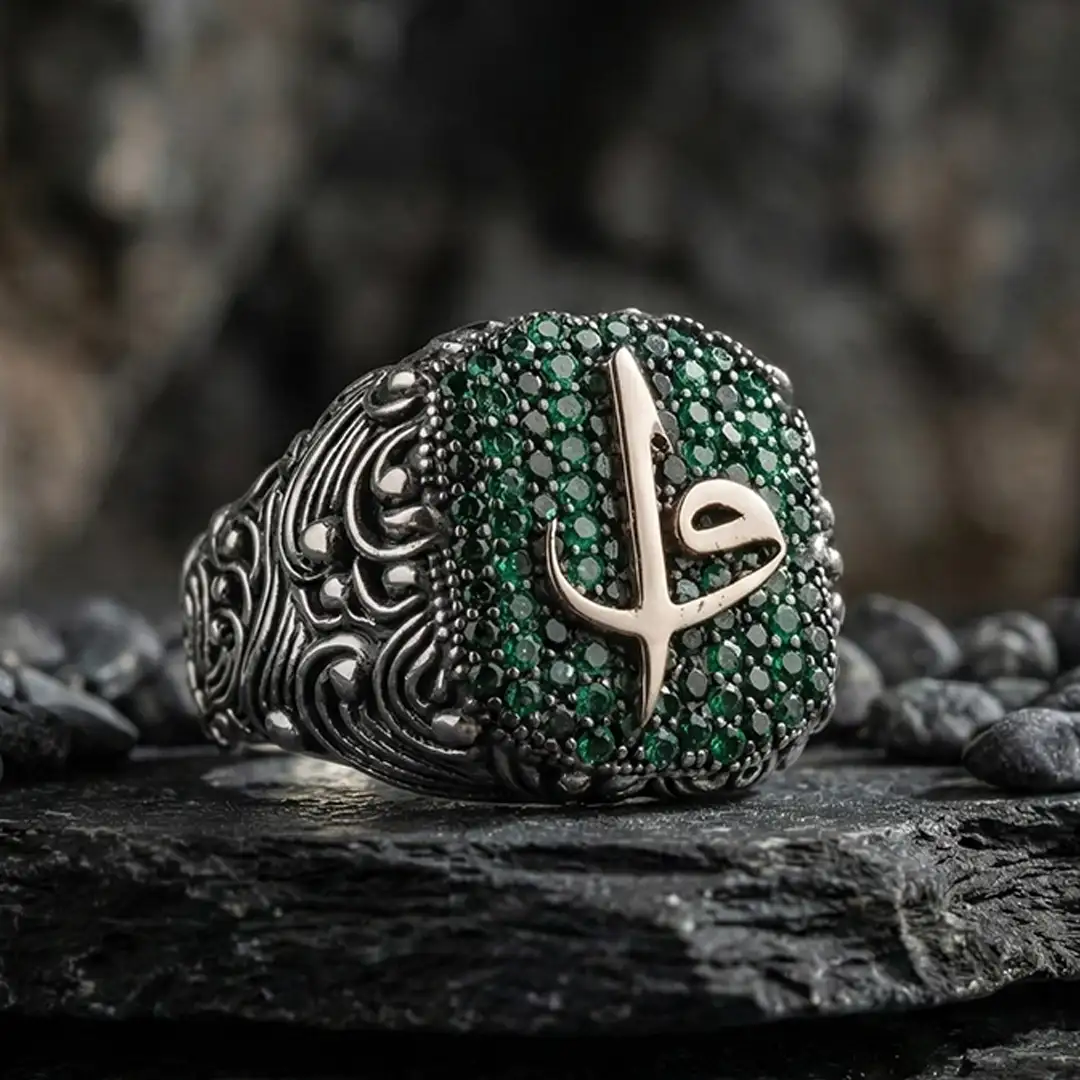 Alif Vav Mikro Stone-set Silver Men's Ring
