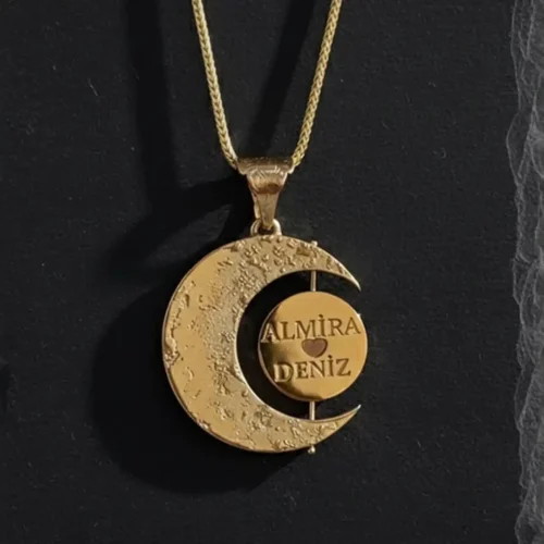 Gold Kaplama Ay ve Güneş Gümüş Kolye