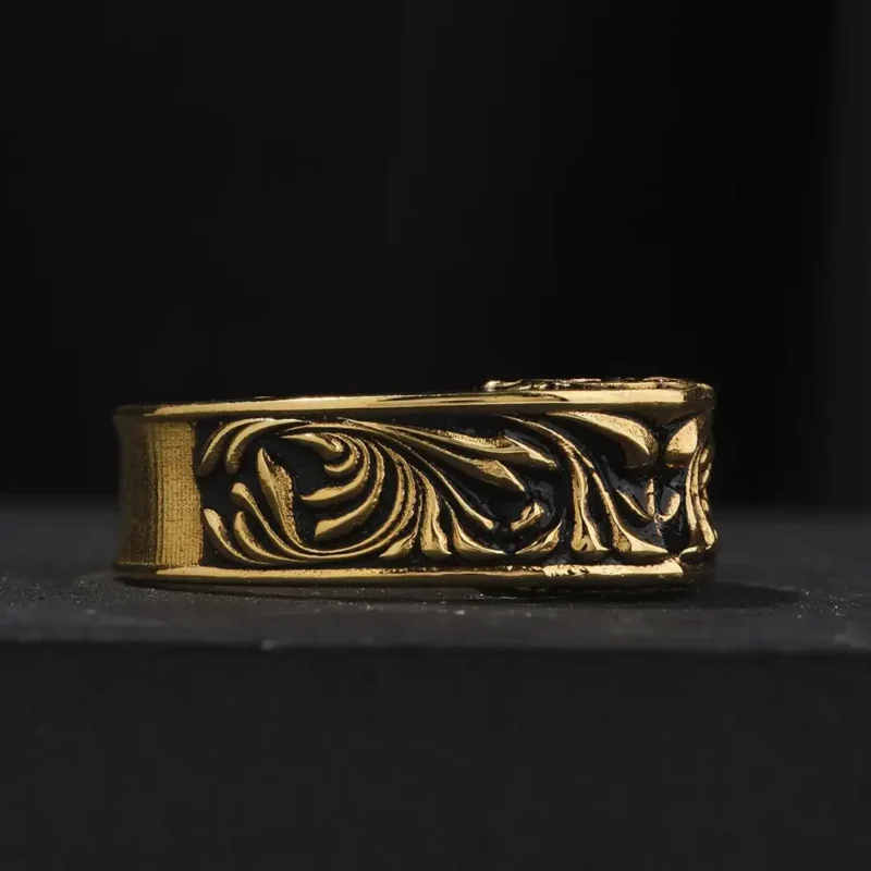 Gold Kaplama Desenli Gümüş Yüzük
