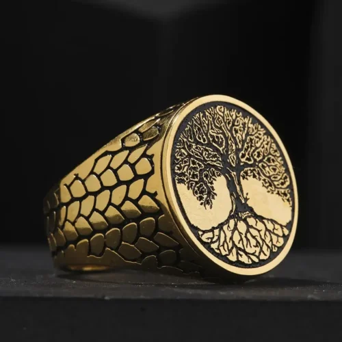 Hayat Ağacı Gold Kaplama Gümüş Yüzük