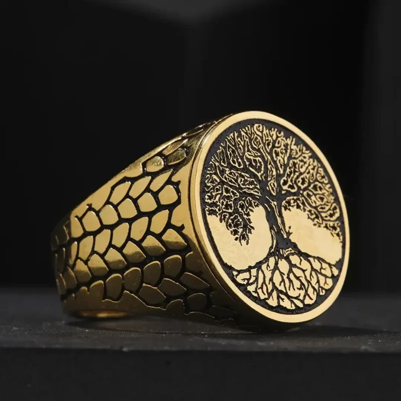 Hayat Ağacı Gold Kaplama Gümüş Yüzük