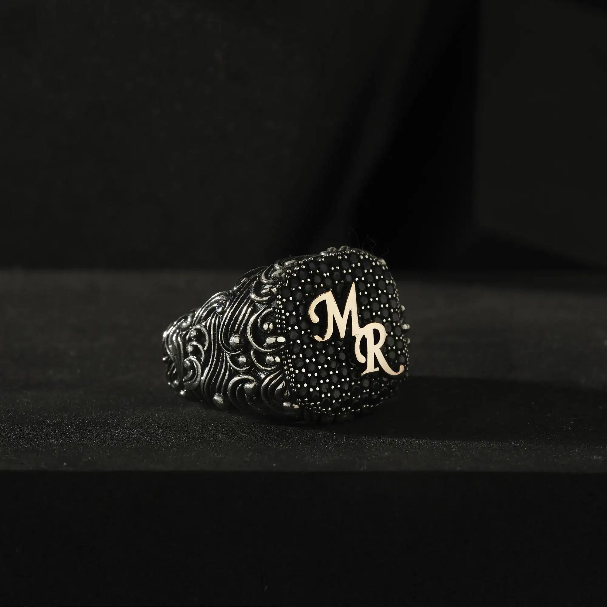 Initial & Mikro Stone-set Silver Men's Ring