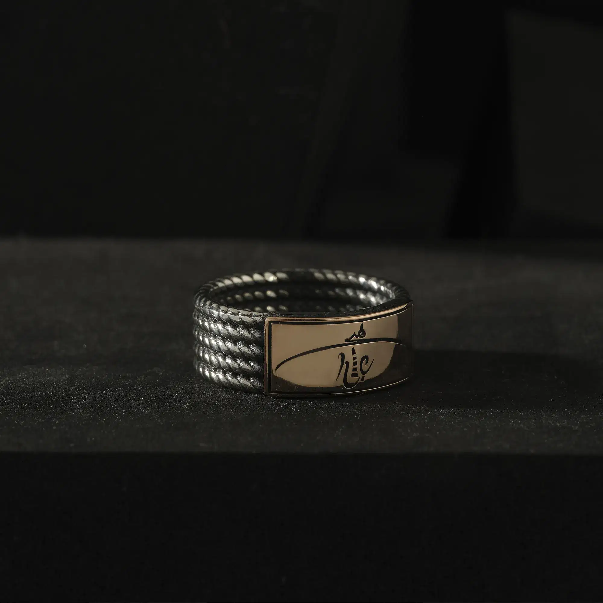 Engraved Silver Woven Men's Ring