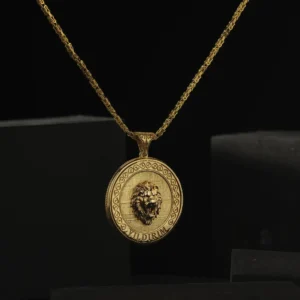 Aslan Figürlü Zülfikarlı Gold Kaplama Gümüş Madalyon