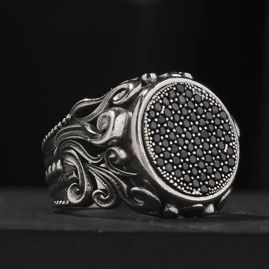 Black Mikro Stone-set Silver Ring