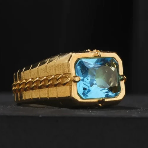 Aquamarine Gold Kaplama Gümüş Yüzük
