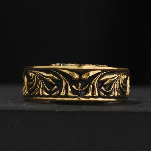 Gold Kaplama Desenli Gümüş Yüzük