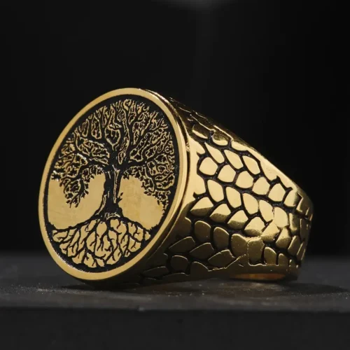 Hayat Ağacı Gold Kaplama Gümüş Yüzük