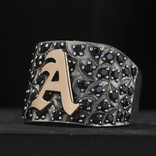 Harfli Mikro Taşlı Gümüş Yüzük