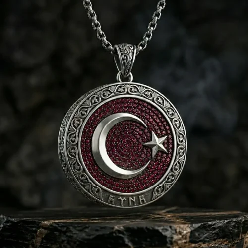 Ay Yıldızlı İsimli ve Boyutlu Gümüş Kolye