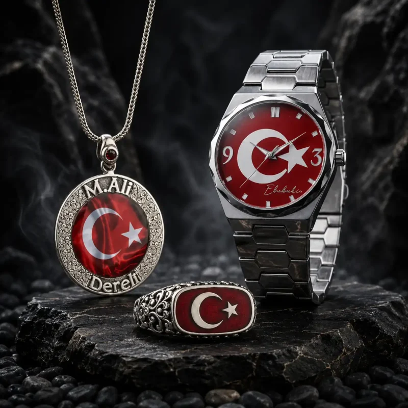 ay yıldız set (7) Ay Yıldız İsimli Gümüş Yüzük Kolye ve Kol Saati Seti