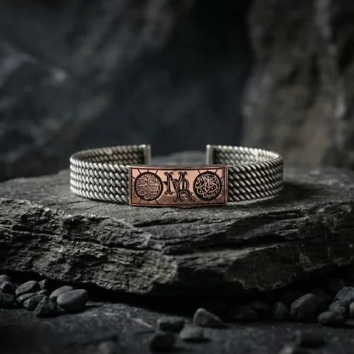 Monogram Harfli ve Dualı Gümüş Kelepçe Bileklik
