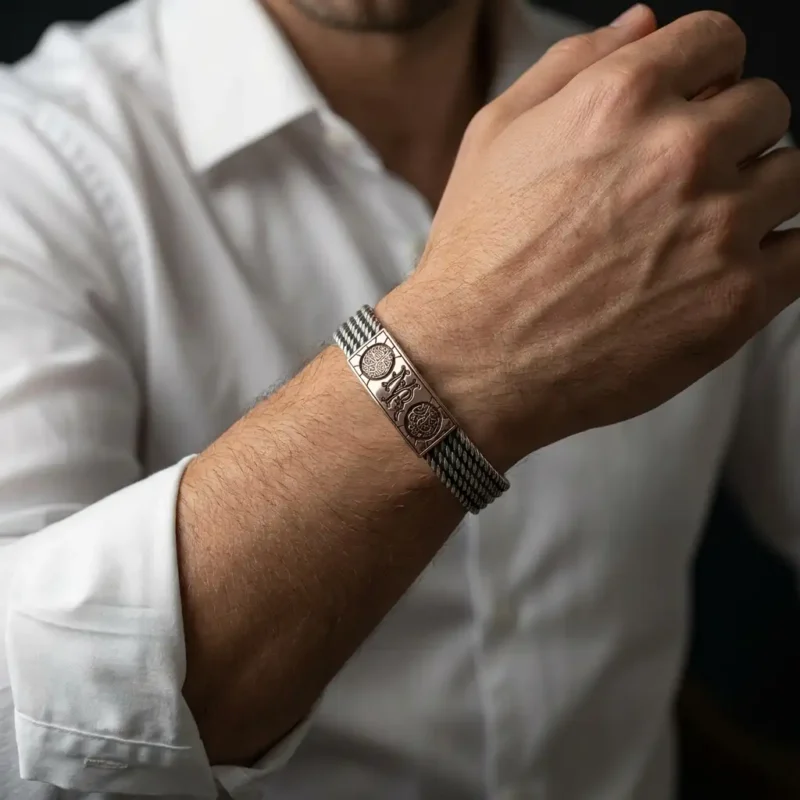 Monogram Harfli ve Dualı Gümüş Kelepçe Bileklik