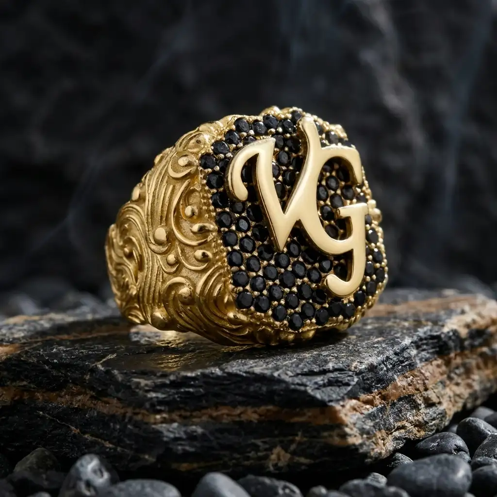 Initial Mikro Stone-set Gold Color Silver Ring