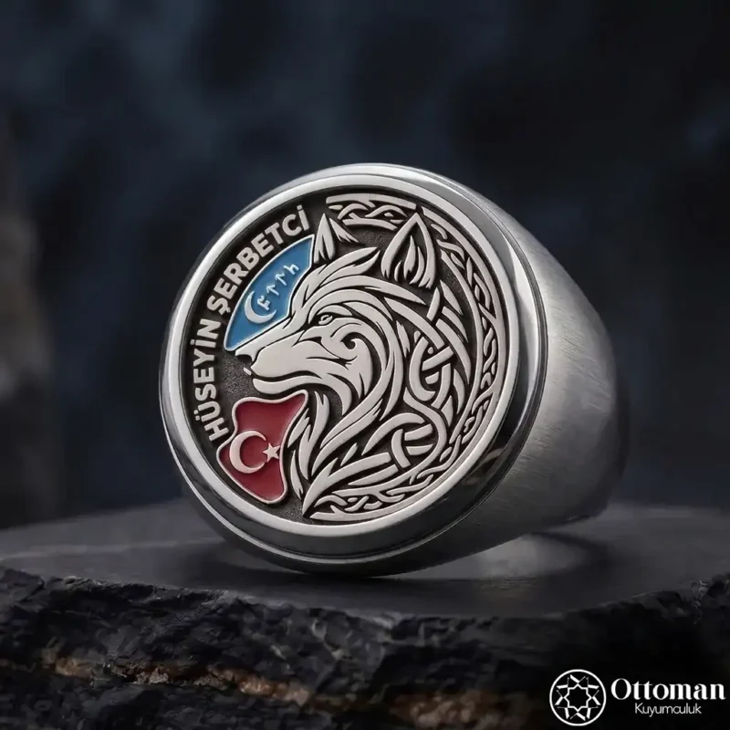 Kurt Figürlü İsimli Gümüş Yüzük ve Kol Saati Seti